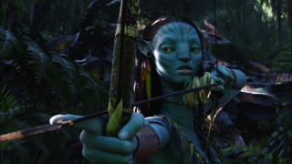 Woman blue makeup bow arrow 2 - a bow and arrow in a forest free wallpaper