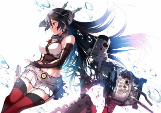 Woman cosplay running water gun - a detailed drawing free wallpaper