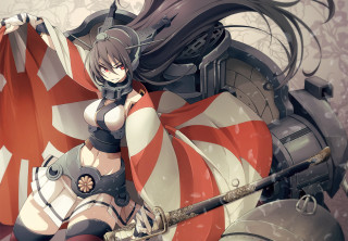Woman costume sword flag flowers - a large sword free wallpaper