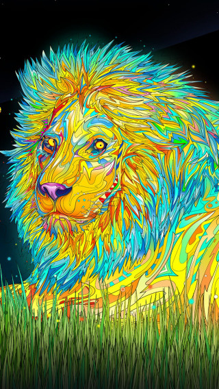 Colorful lion grass night sky - psychedelic art free wallpaper
