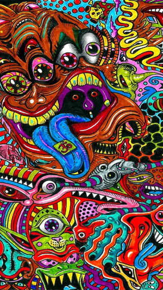 Colorful dog face patterns art - ed roth free wallpaper