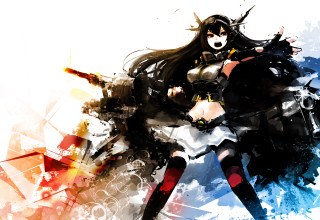 Woman black white gun outfit - a black belt free wallpaper