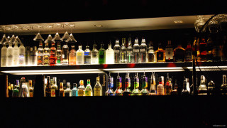 Bar bottles liquor shelves neon - neon free wallpaper