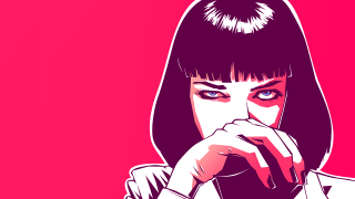 Woman blackhair white shirt synthwave - her mouth free wallpaper