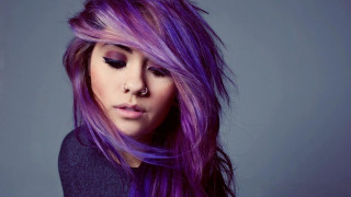 Woman purple hair nose ring - grey free wallpaper
