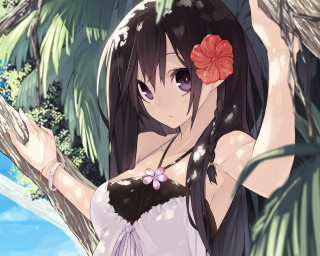 Woman flower hair beach sky - a flower free wallpaper