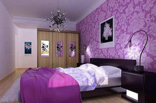 Purple bedroom white bed black 3 - ding guanpeng free wallpaper