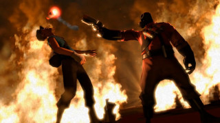 Animated men fighting fire scene - animated free wallpaper