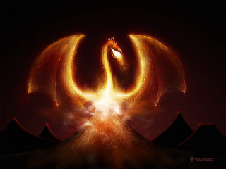Fire dragon flying wings glowing - dragon art free wallpaper