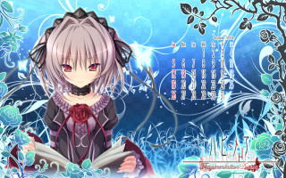 Anime character book flowers leaves - official art free wallpaper for desktop