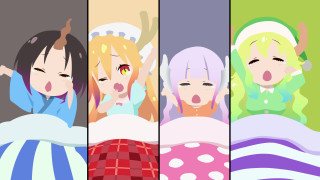 Anime girls bed mouths open - tongue free wallpaper
