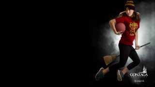 Woman red shirt broom ball - studio photography free wallpaper
