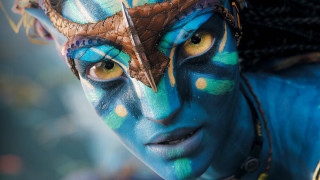 Woman blue yellow makeup butterfly - neoprimitivism free wallpaper