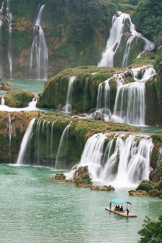 Boat waterfall forest river nature - free nature wallpaper