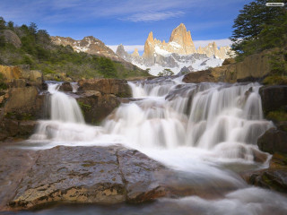 Waterfall mountain blue sky clouds 2 - alexander brook free wallpaper