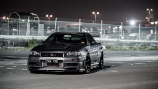 Car parked night lights fence 2 - fine art free wallpaper