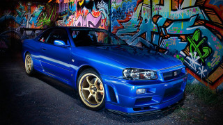 Blue car graffiti wall yellow - a graffiti free wallpaper