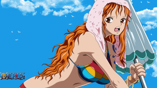 Woman bikini surfboard blue sky - cloud behind her free wallpaper