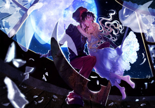 Anime couple kissing full moon - a full moon free wallpaper
