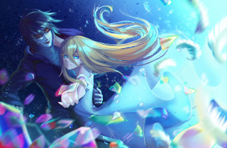 Anime couple hugging blue sky 7 - under a blue sky free wallpaper