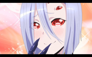 Anime bluehair redeyes smile pinkbg - red eye free wallpaper