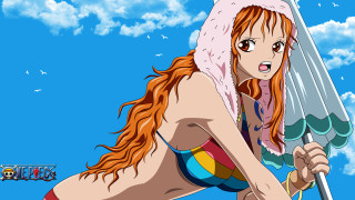 Woman bikini surfboard blue sky 2 - cloud behind her free wallpaper