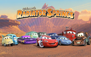 Radiator springs cars mountain sunset - a group of cars free wallpaper