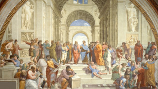Group painting building people standing - classical painting free wallpaper