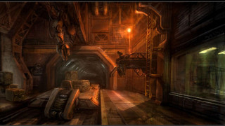 Dimly lit room large machine - the doorway free wallpaper