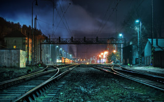 Train track night cityscape bridge - evgeny lushpin free wallpaper