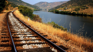 Traintrack river mountains autumn sunset - river free wallpaper