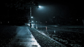 Wet street night streetlight sidewalk - the side of the road free wallpaper