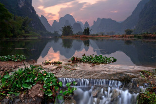 River waterfall mountains sunset pink - a pink sky free wallpaper