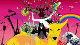 Woman riding deer pink sky - a pop art painting free wallpaper