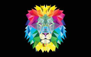 Colorful lion head black background - surreal free wallpaper