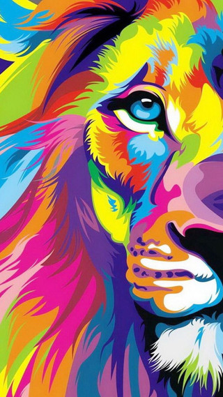 Colorful lion painting blue eyes - vivid free wallpaper