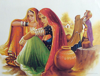 Women vase man painting sitting - qajar art free wallpaper