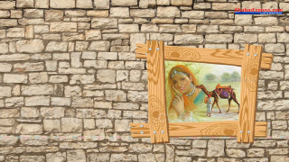 Girl dog brick wall picture - a picture frame free wallpaper
