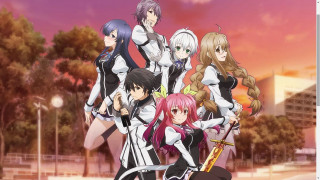 Anime girls sunset sky trees - a poster free wallpaper