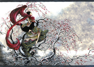 Woman red scarf tree red - a red scarf free wallpaper