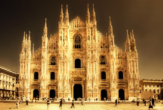 Cathedral people walking sky background - andrea pozzo free wallpaper