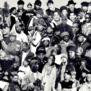Black white collage people poses - epic scale free wallpaper