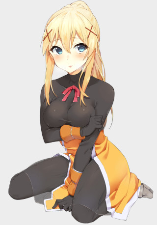 Blonde haired blue eyed sitting - leg free wallpaper
