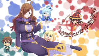 Anime characters sitting colorful background - circular free wallpaper