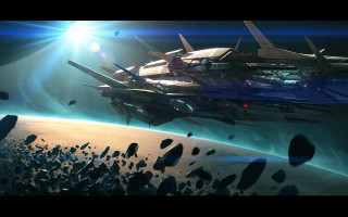 Space station planet horizon light - over a planet in the sky free wallpaper