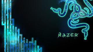 Blue neon snake black background - computer art free wallpaper