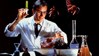 Man lab coat holding beakle - neoplasticism free wallpaper