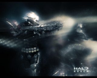 Futuristic soldier machine gun dark - smoke and fog behind free wallpaper