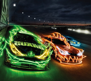 Car neon lights driving street - art green free wallpaper