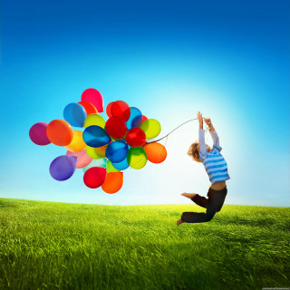 Person jumping balloons air happiness 3 - cheerful free wallpaper
